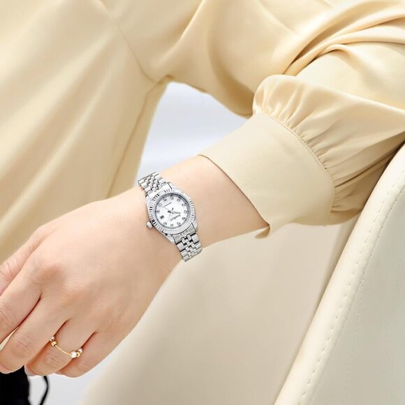 ?Women Silver Solid Stainless Steel Band Ladies Dress Watch Calendar Watch main image 9